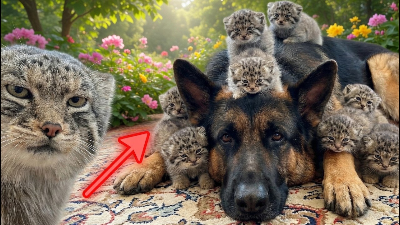 12 Wild Manul Kittens Adopted by a German Shepherd! Wait for the end 🐾