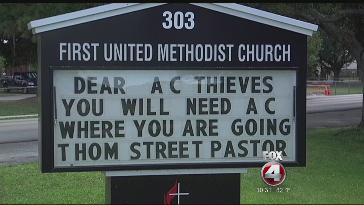 Immokalee church AC stolen sign