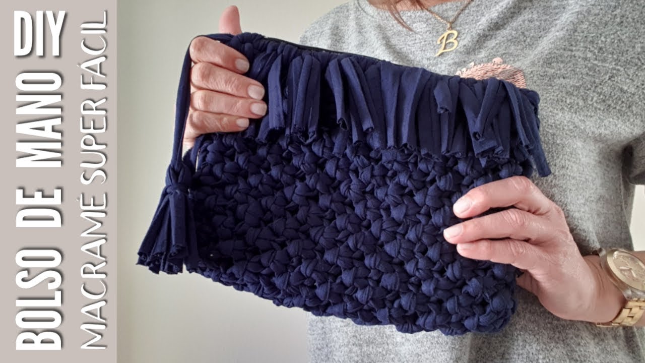 DIY COMO HACER BOLSO DE MANO EN MACRAME FÁCIL | MACRAME CON TRAPILLO | NUDO BASICO EN MACRAME FÁCIL