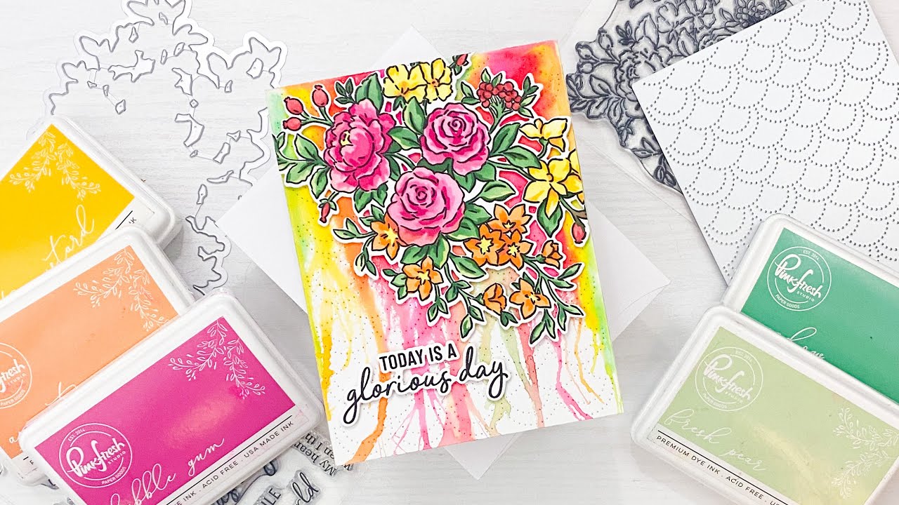 Fancy Rose Bunch with Splashy Watercolored Background