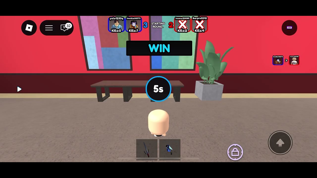 Playing a match in [duels] muder vs sheriff on Roblox.