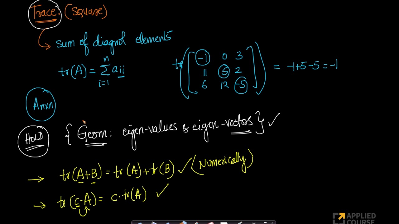 Trace of a Matrix: Equality of Matrices, Trace and properties | Linear Algebra | GateAppliedroots