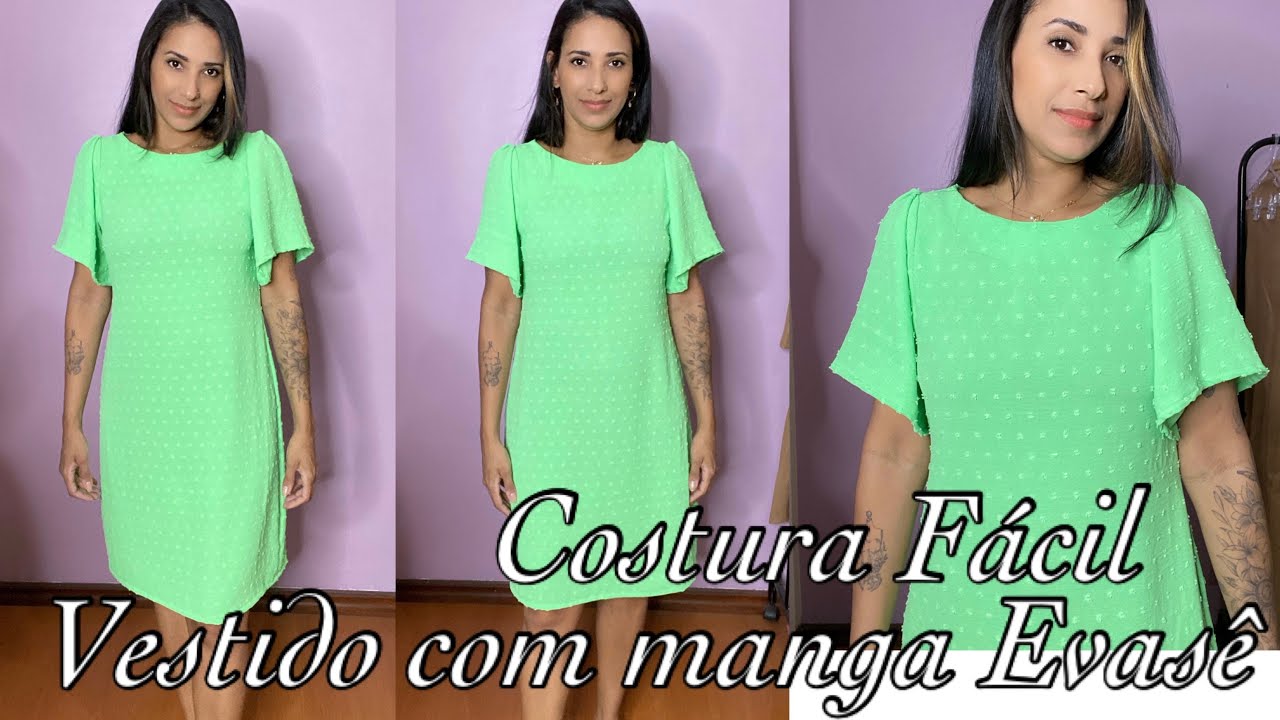 Vestido manga Evasê, corte e Costura Fácil. DIY