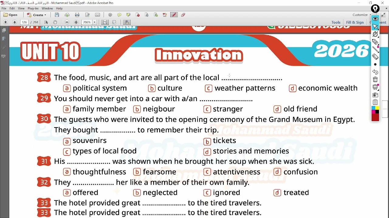 3rd Year Unit 10 Vocabulary Part 1 Pages 124 --128