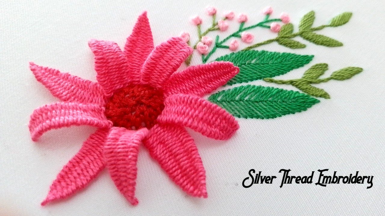 3D Hand Embroidery : How to embroider simple and easy 3d flower 🌸😍 | Basic embroidery stitches 👍