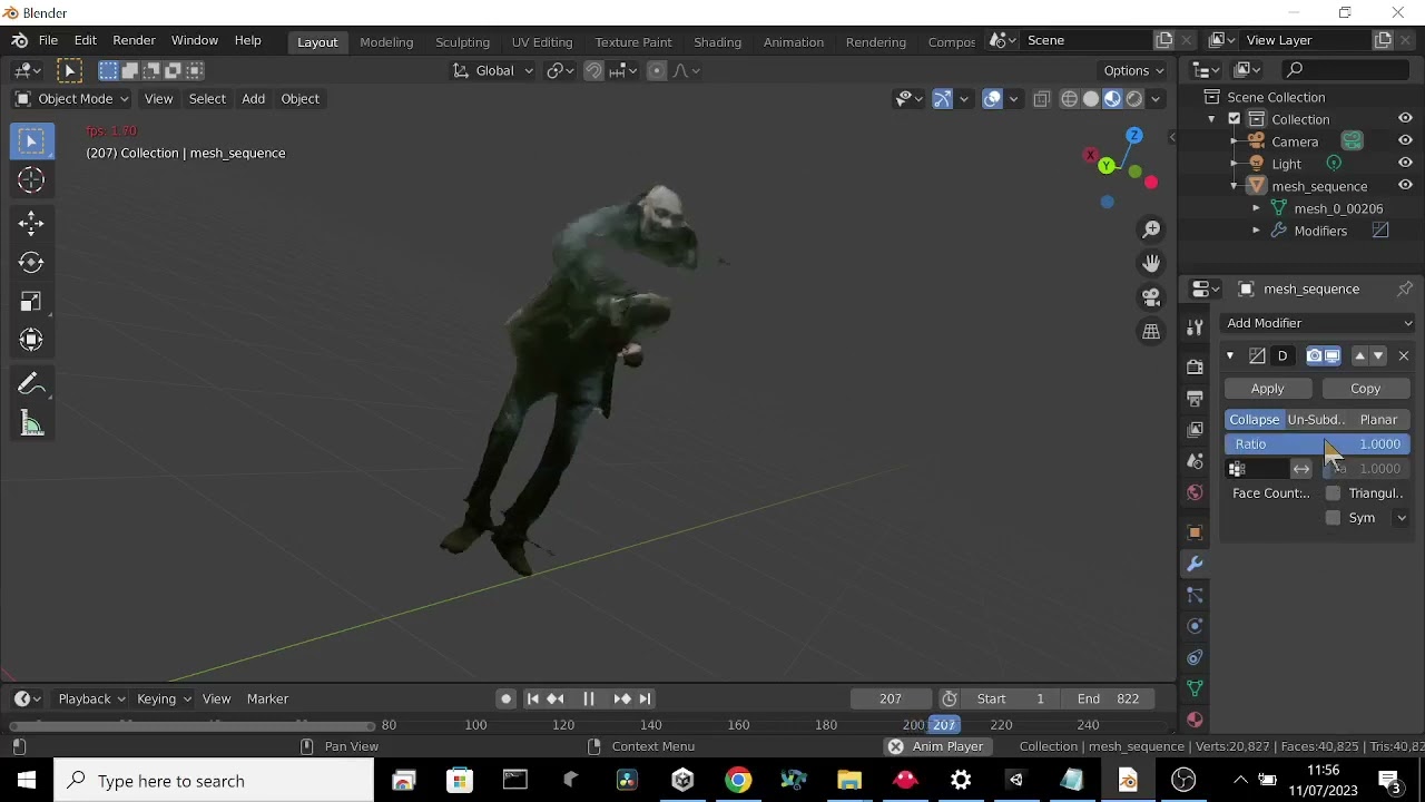 Holocap (volcap) to blender using cap2obj and stop motion obj blender plugin