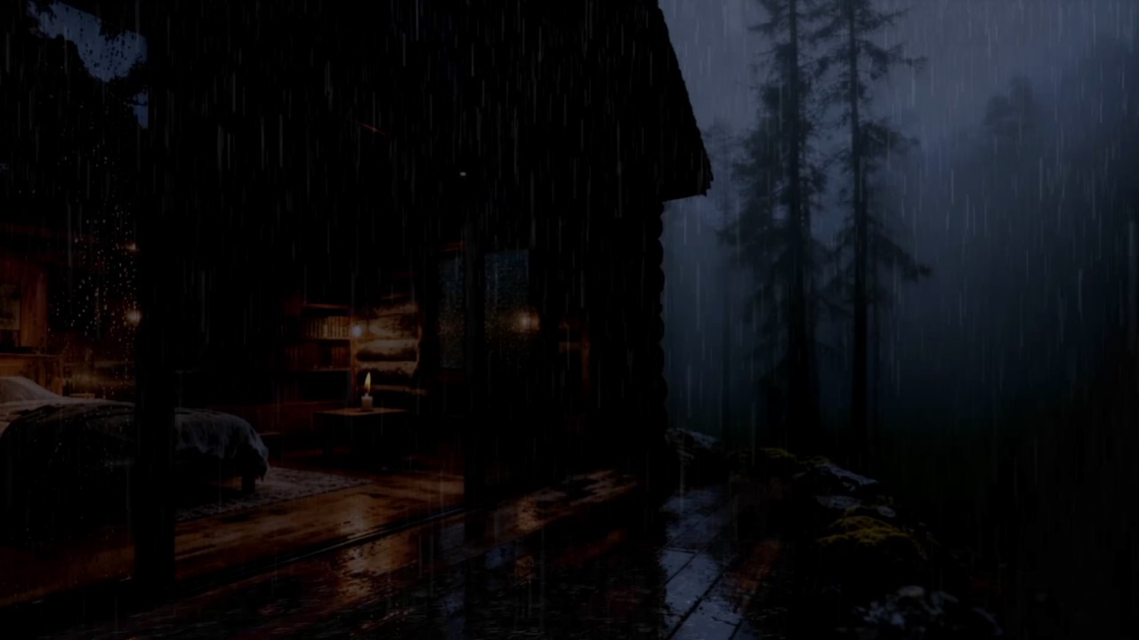 Forest Cabin Rain at Night 🌧 Soothing Rain Sounds & Gentle Thunder for Sleeping