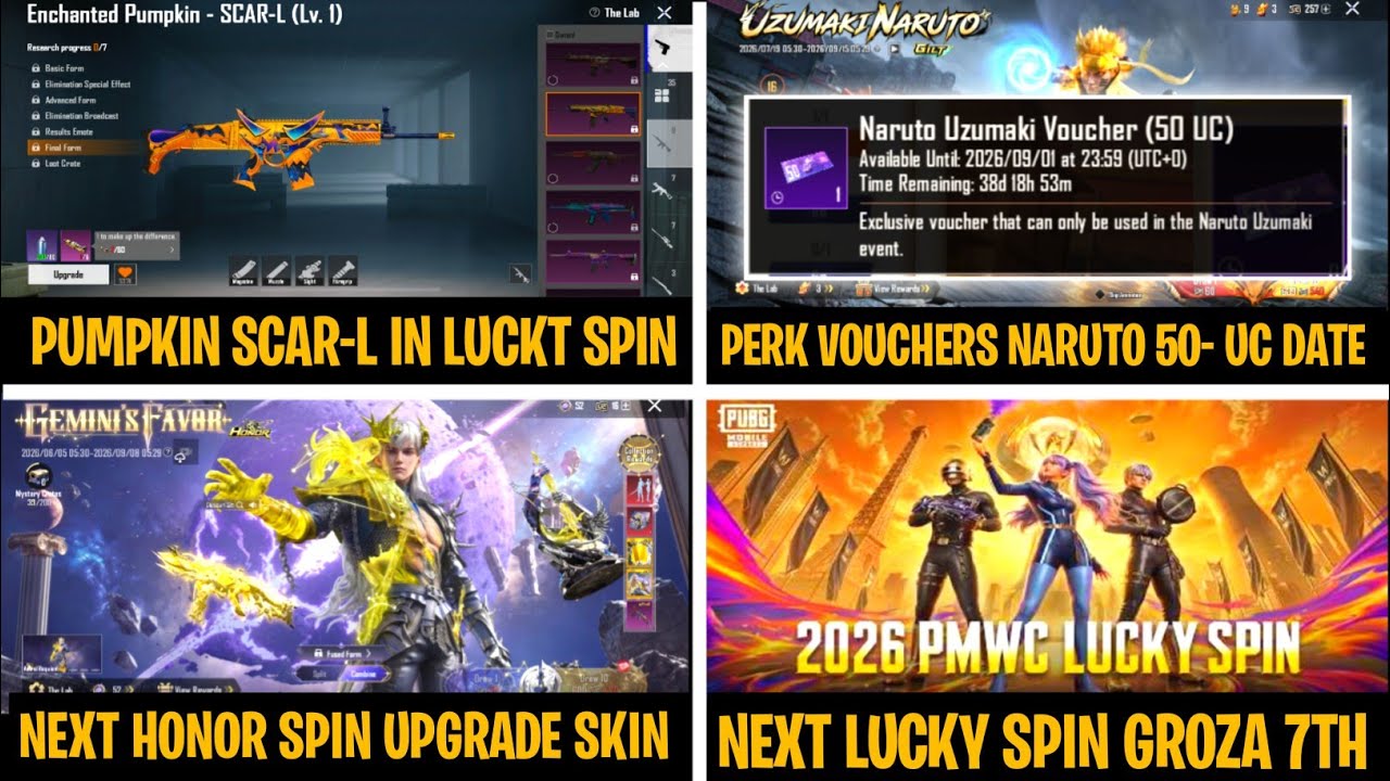REAL NEWS😍NEXT PUMPKIN SCAR-L IN LUCKY SPIN | 50-UC PERK VOUCHERS DATE HERE | BGMI NEW UPGRADE SKIN