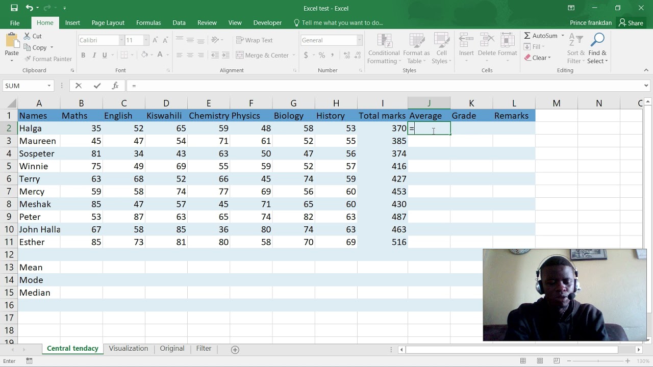 How to calculate Average marks in Excel -(By Prof DanFrank)