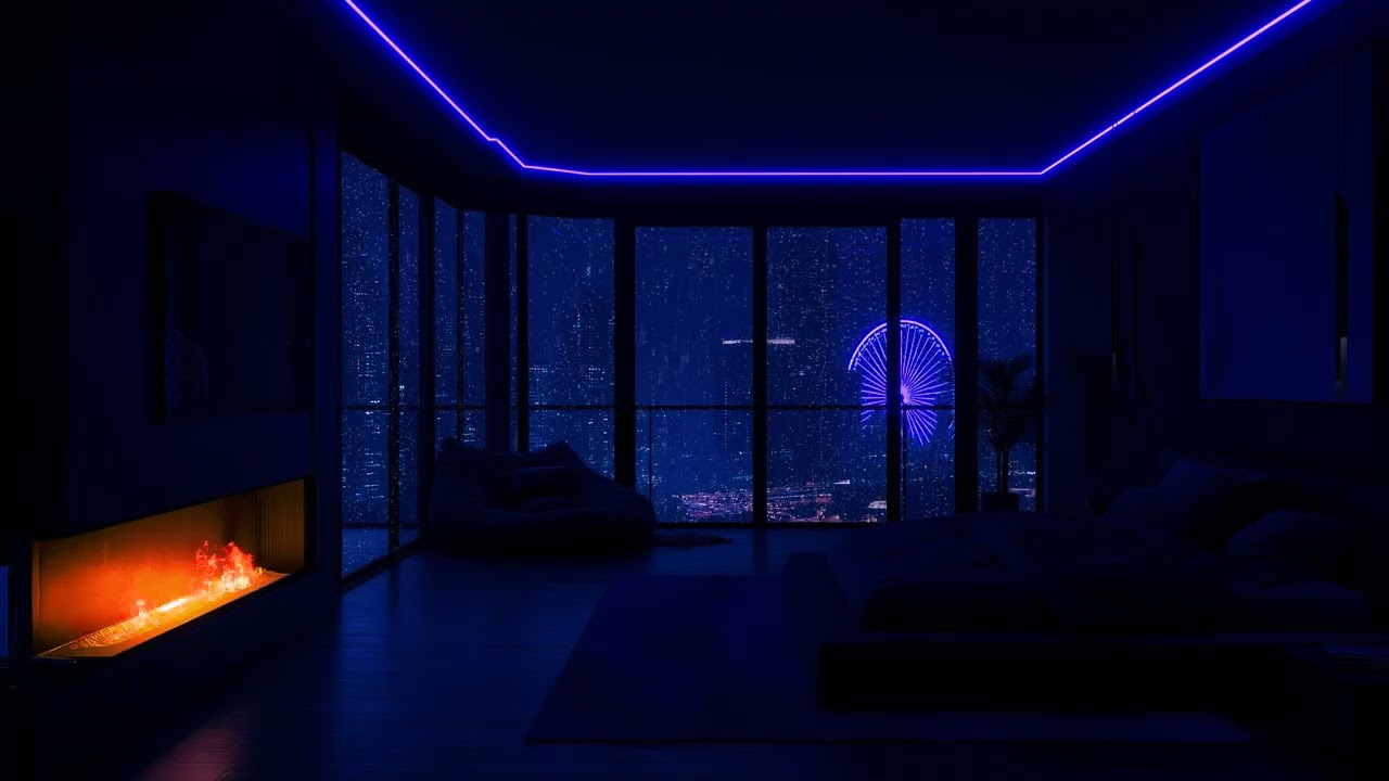 Peaceful Midnight Rain in the City 🌙 | Relaxing Piano & Fireplace Ambience for Focus & Sleep