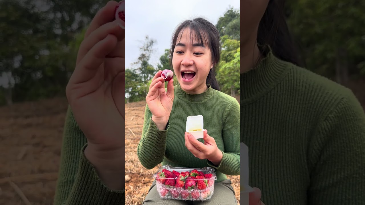 Strawberries taste best when mixed with milk #bushcraft #survival #camping #shorts