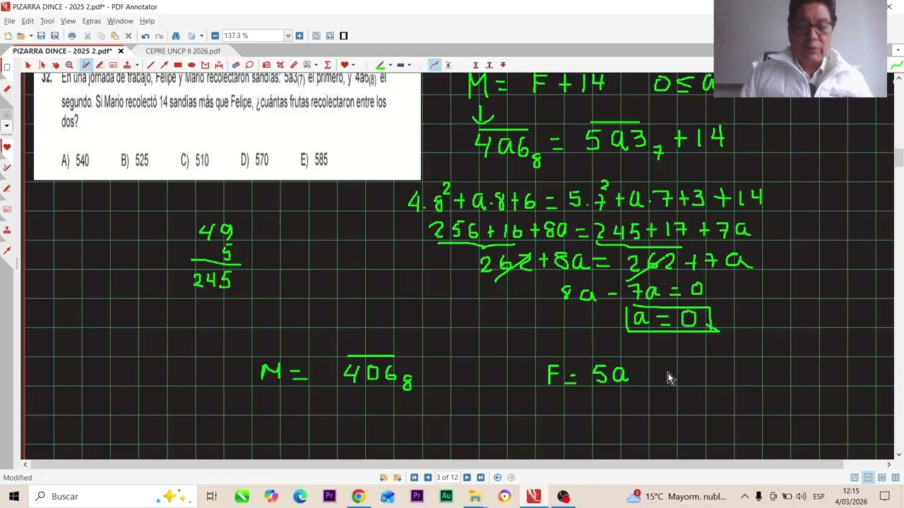 SISTEMA DE NUMERACIÓN   EXAMEN ADMISIÓN UNMSM 2026