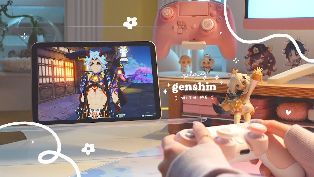 🌧 playing genshin on a rainy day with a cozy ipad setup | gameplay ambience with rain sounds (jp) ✩
