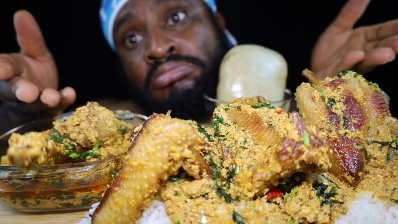Chicken bones Nigeria Egusi Soup with Fufu or White Rice. I am confused 🤷
