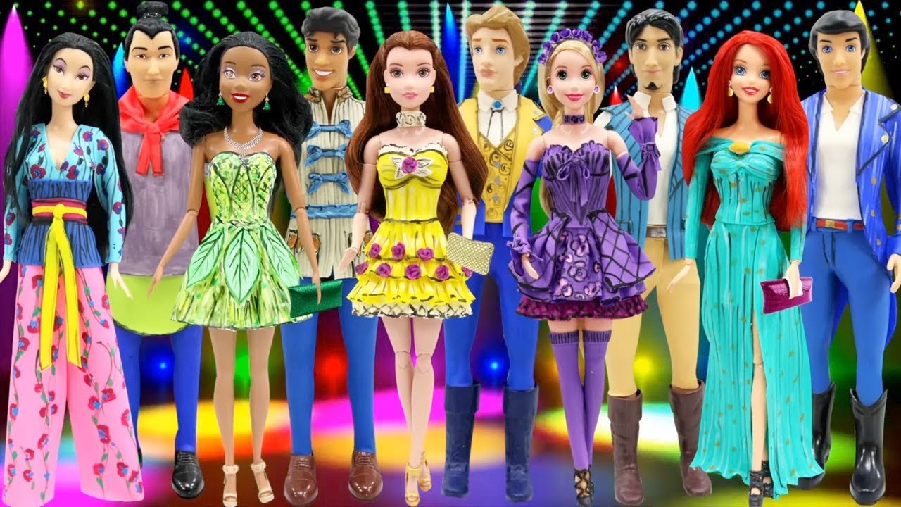 Play Doh  Disney Princess Couples Ariel Belle Rapunzel Tiana Mulan Inspired Costumes