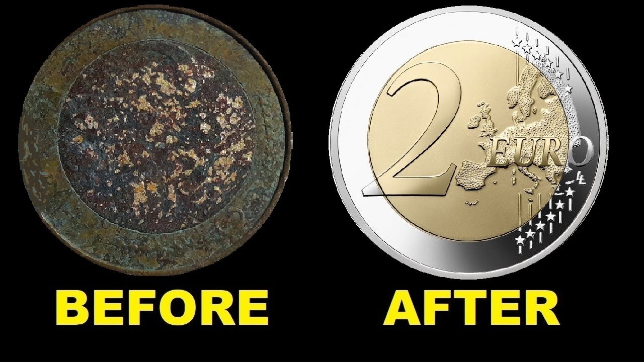Nettoyer une pièce de 2 euros / Cleaning a 2 euro coin