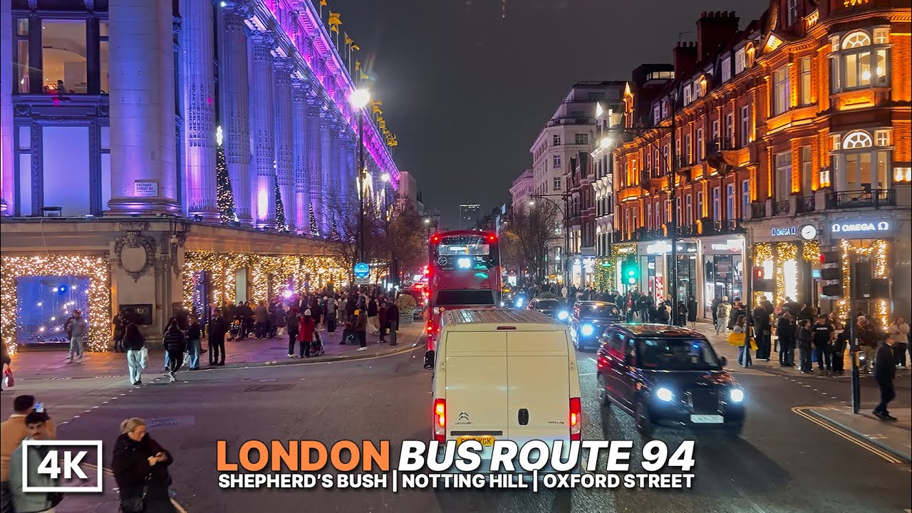 London in Peak Shopping Season | Views from London Bus 94 Through Oxford Street (Evening POV) | 4K