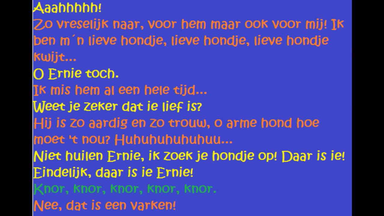 Bert en Ernie - Ik ben mijn lieve hondje kwijt songtekst!