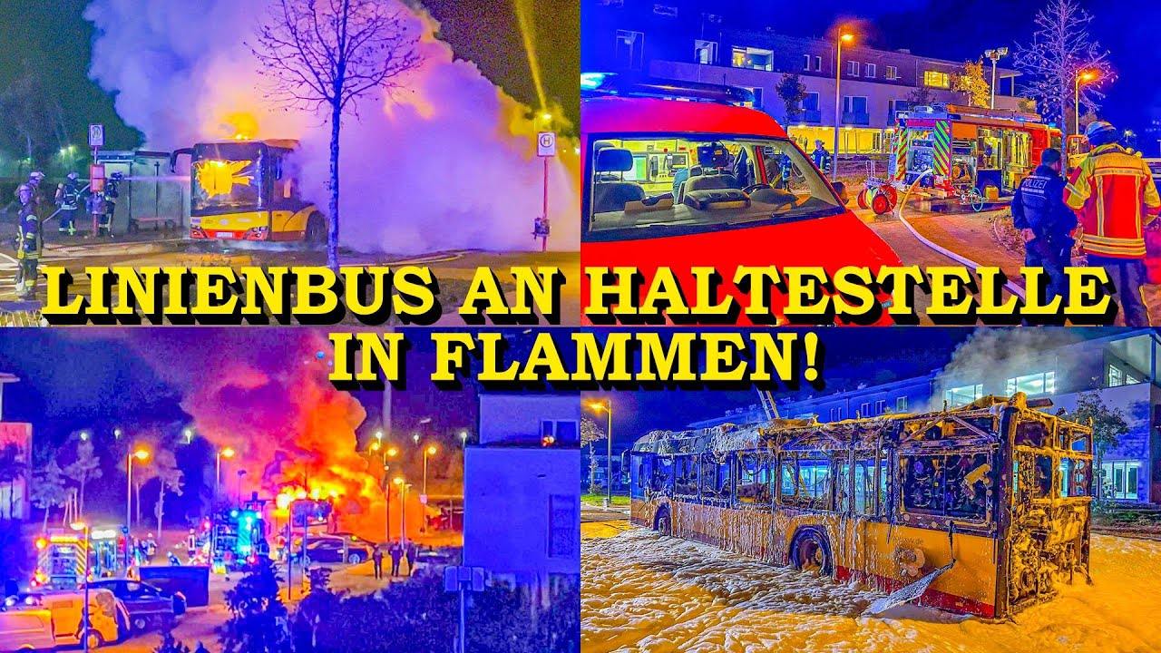 [FEUER-INFERNO IN WOHNSIEDLUNG] - LINIENBUS STEHT LICHTERLOH IN VOLLBRAND - | FEUERWEHR KARLSRUHE