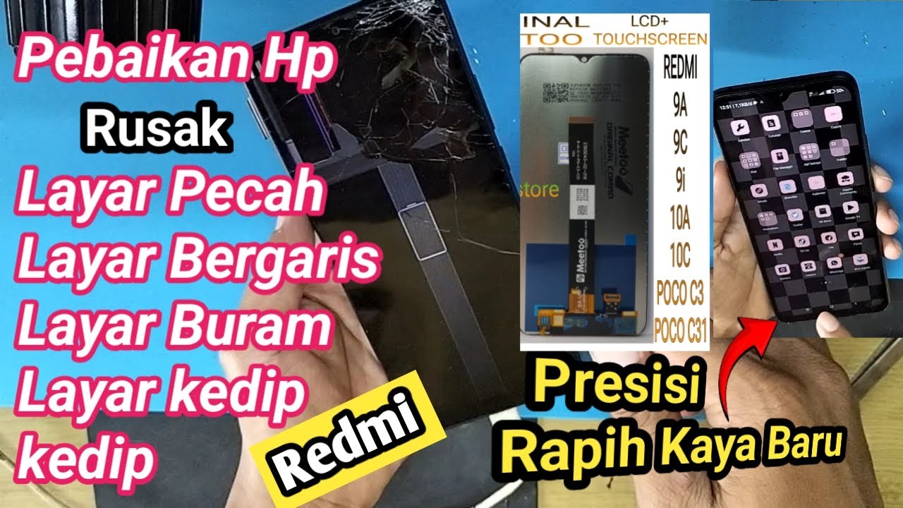 Cara Pasang LCD Hp Redmi 10c mudah Bersih Rapih Presisi Perbaiki Hp Layar pecah /retak Layar mati