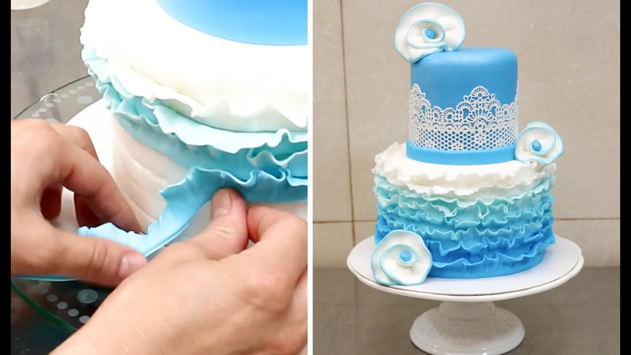 How To Make Ombre Ruffle Cake by CakesStepbyStep