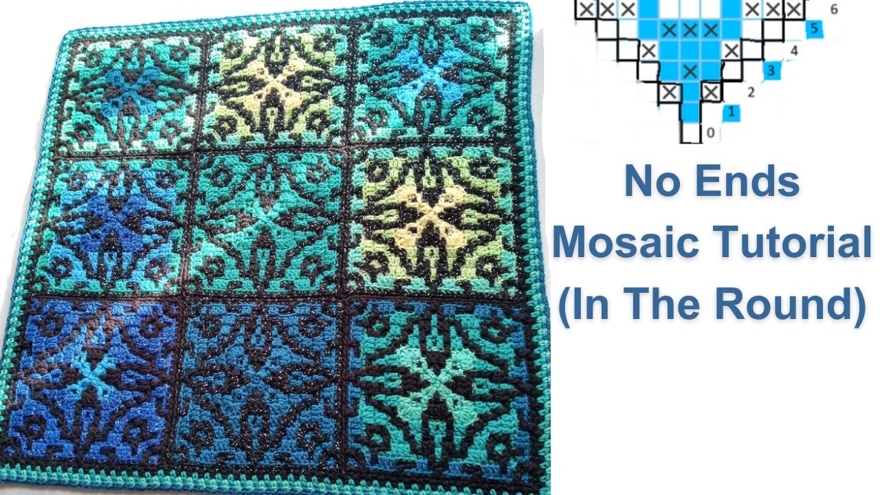 Mosaic crochet in the round tutorial (center-out square)