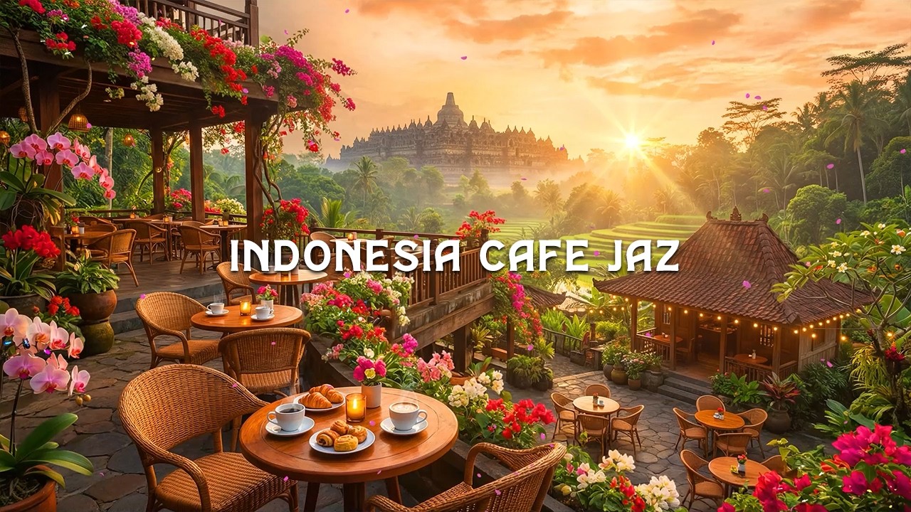 Indonesia Calm Sunrise Jazz ☕ Borobudur Temple Balcony Café & Smooth Bossa Nova Jazz for Study, Work