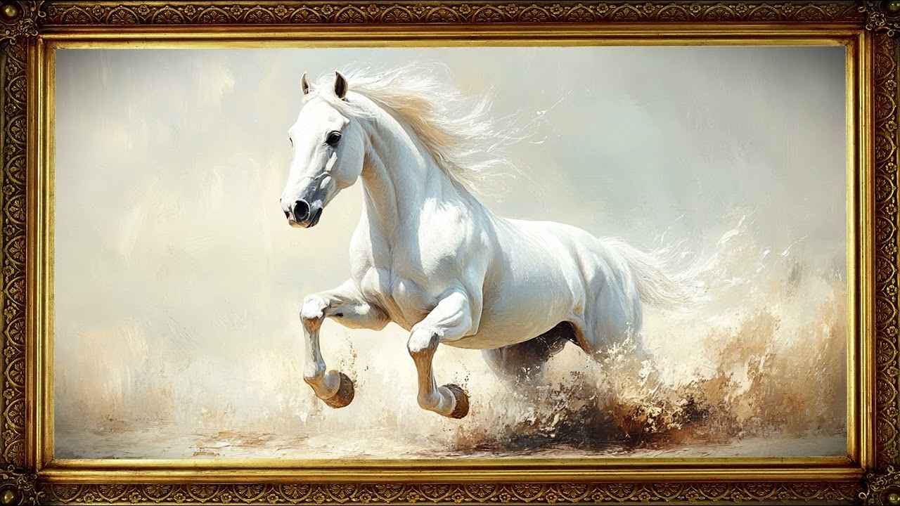 Elegant | Vintage TV Oil Art Horse Painting | Gold Frame TV Art | Art Screensaver for TV 2 hrs