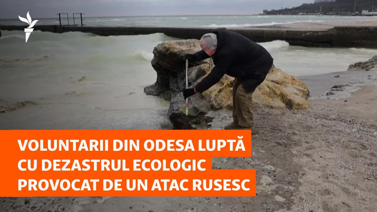 Voluntarii din Odesa luptă cu dezastrul ecologic provocat de un atac rusesc
