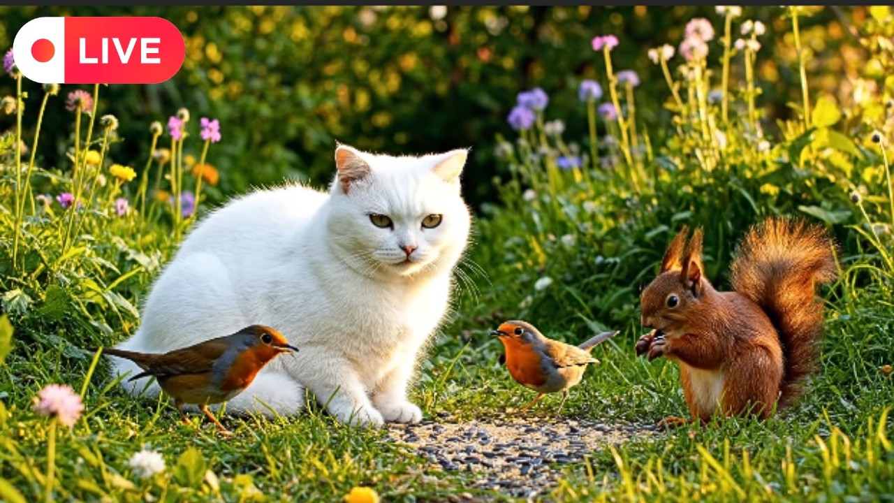 Cat TV ~ Soft Woodland Rhythm 🌲 Birds 🕊️ and Squirrels 🐿️ Relaxing Calm