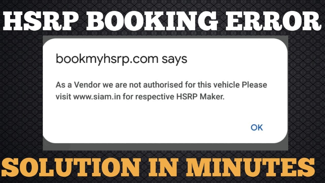 As a Vendor We Are Not Authorized For This Vehicle | HSRP Number Plate Order Online
