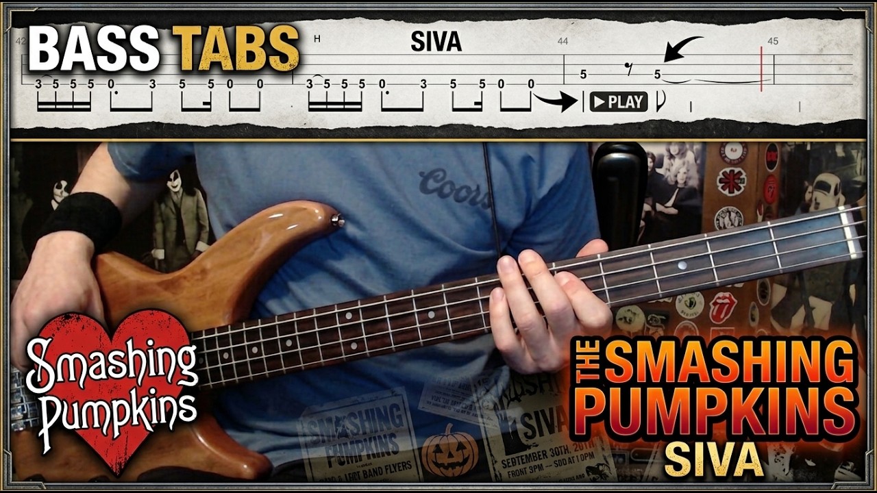 Siva by Smashing Pumpkins - Bass Cover with Tabs Play-Along