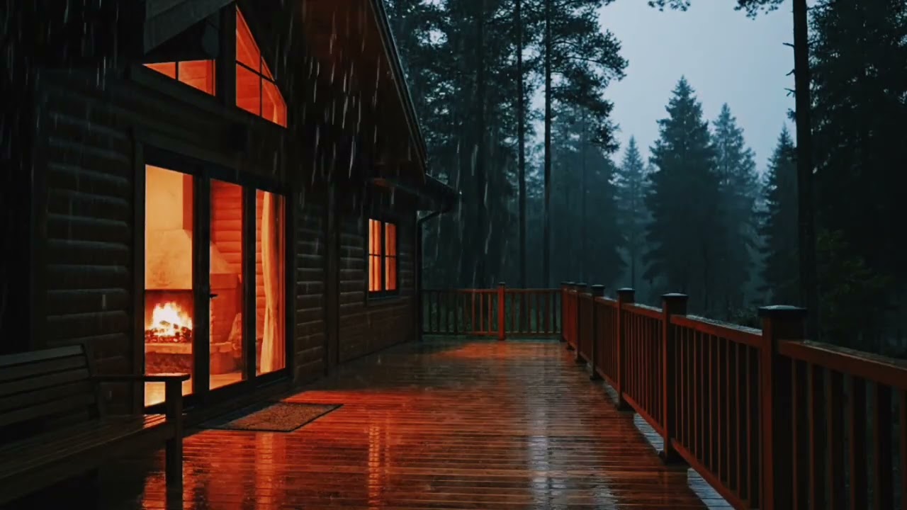Rainstorm at Luxury Cabin in the Woods | 4 Hours Heavy Rain Sounds for Sleep