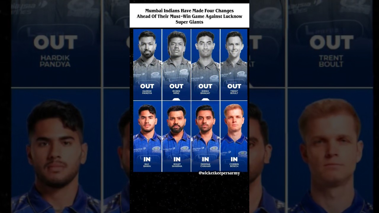 Mumbai Indians have made four changes ahead of their must-win game against Lucknow Super Giants 🏆🏏