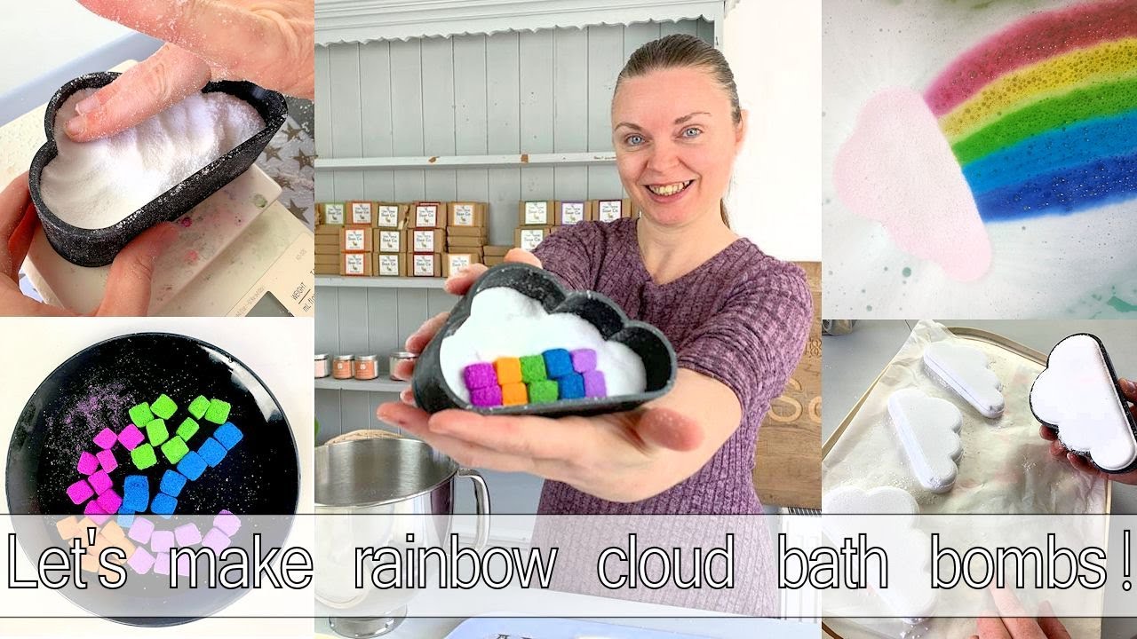 How to make floating cloud bath bombs with hidden embeds that shoot out rainbow jets of colour