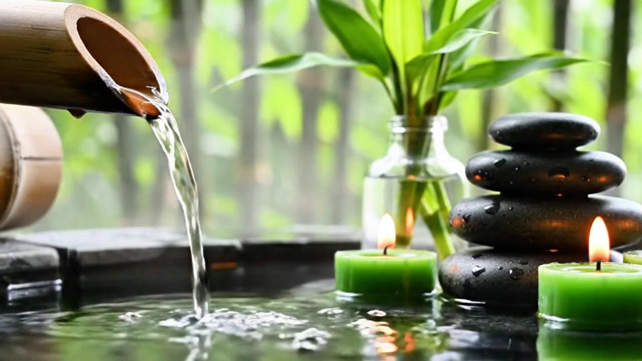 Relaxing Music Relieves Stress, Anxiety and Depression - Bamboo Water Fountain + Healing Piano Music