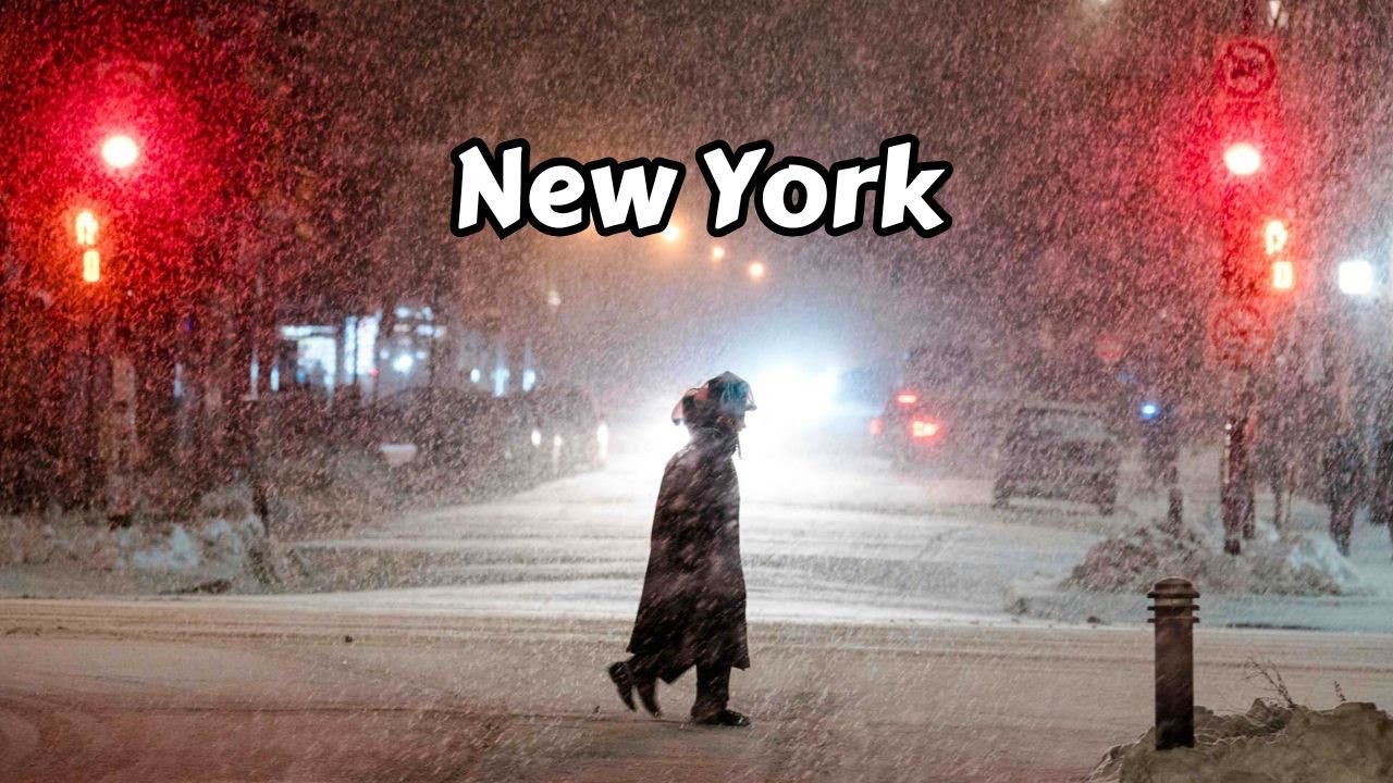 NYC Snowfall 2024 - New York Night Walk Snow Ambient Traffic Noise For Sleep