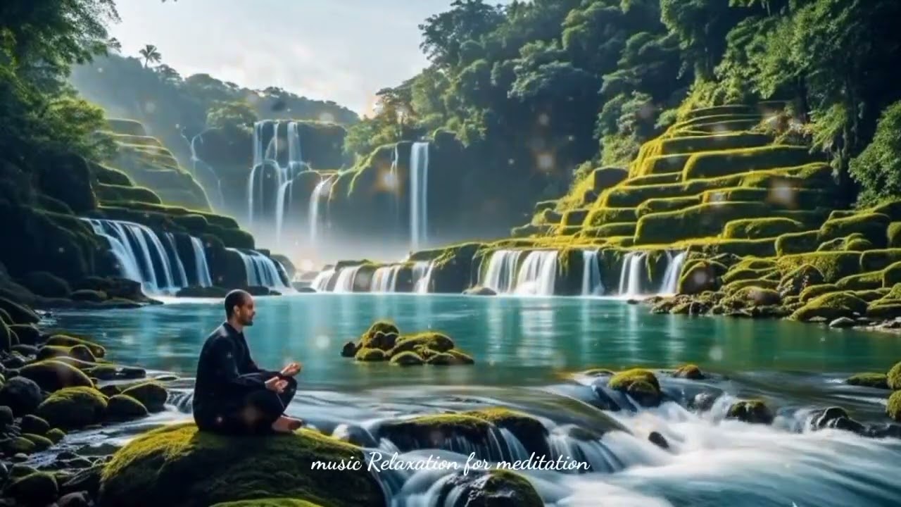 Relaxing Waterfall Sounds with Calming Music and Birds Singing for Meditation