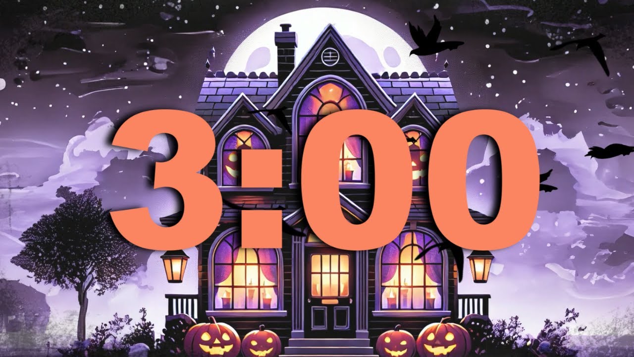 3-Minute Halloween Countdown Timer for Classrooms with Fun Spooky Music and Flying Bats🦇🎃