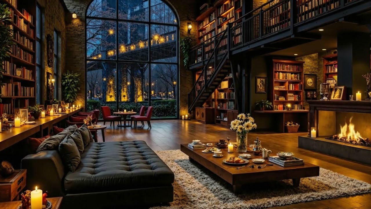 Warm Jazz Instrumental & Rainy at Winter Coffee Shop Ambience ☕ Smooth Piano Jazz Music for Relax