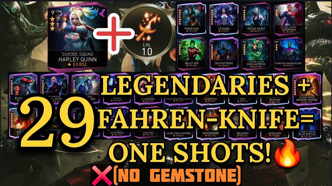 29 LEGENDARIES + Fahren-Knife= ONE SHOTS!🔥 (NO Gemstone) H7 Solo Raid in Injustice 2 Mobile Gameplay