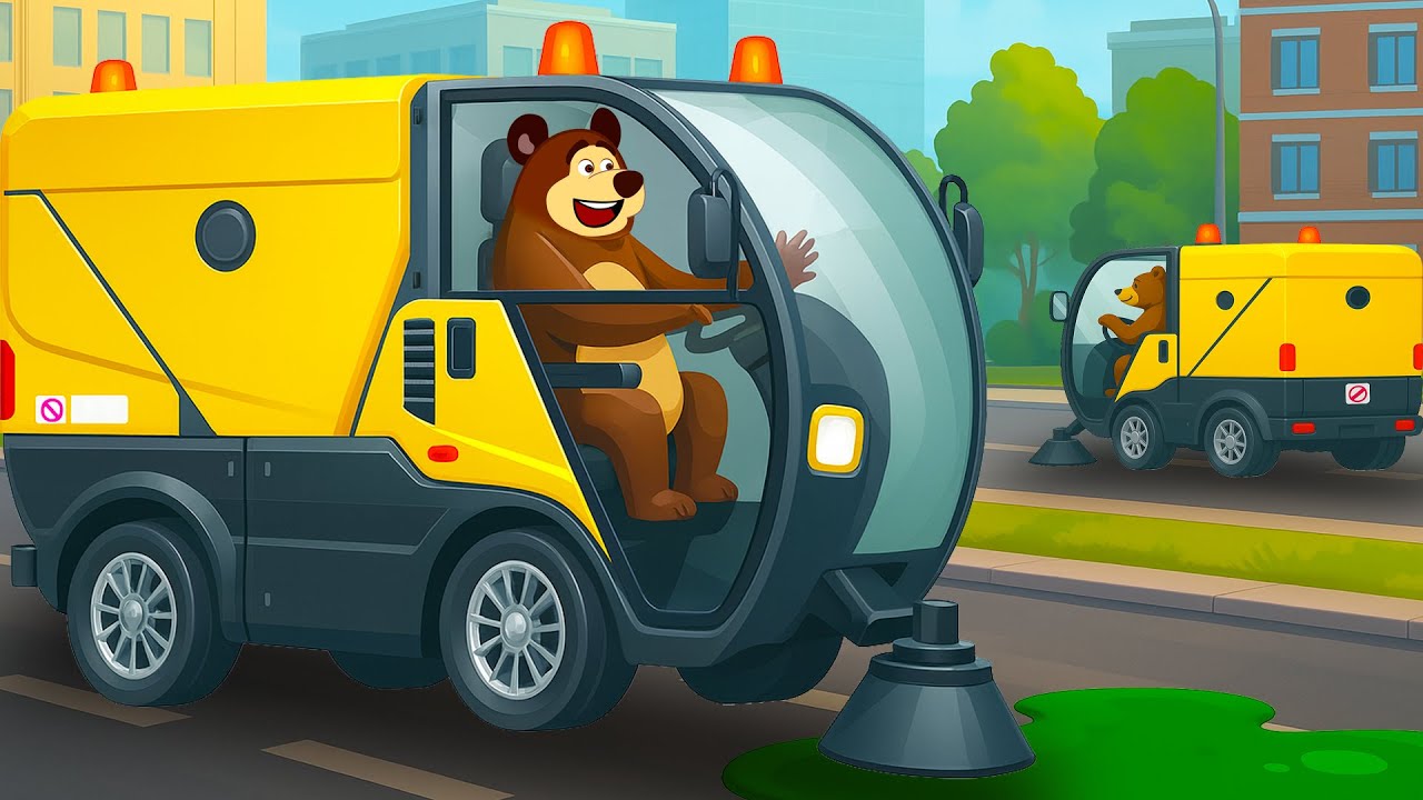 The Bear cleans the Streets | Cleaning Vehicles | Construction Vehicles