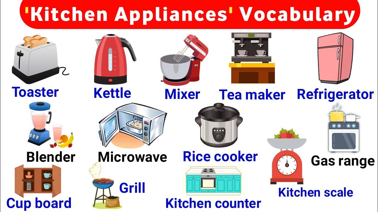 Kitchen Appliances & Gadgets Vocabulary | Kitchen Vocabulary | Vocabulary with sentence