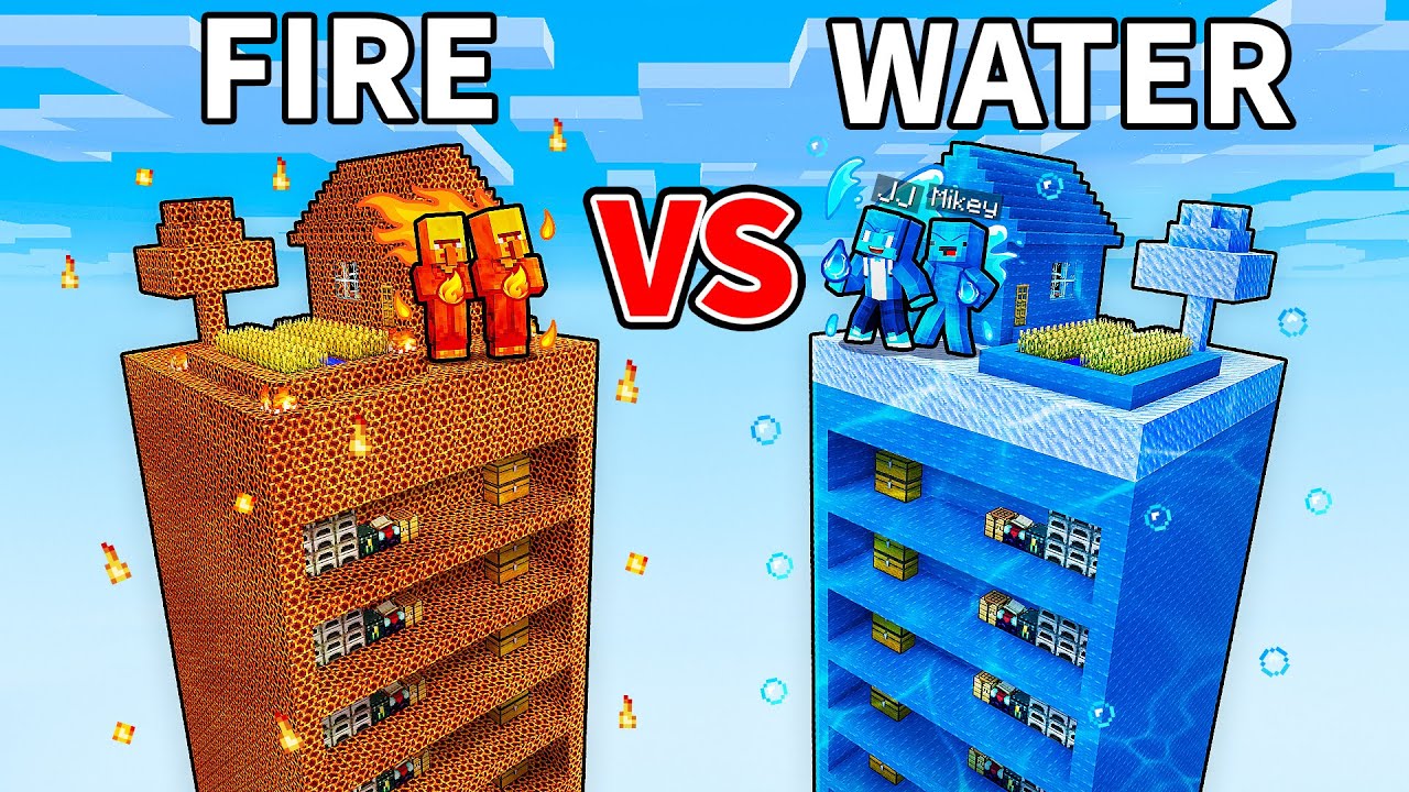 JJ and Mikey vs Villagers: ELEMENTAL CHUNK BATTLE in Minecraft - Maizen