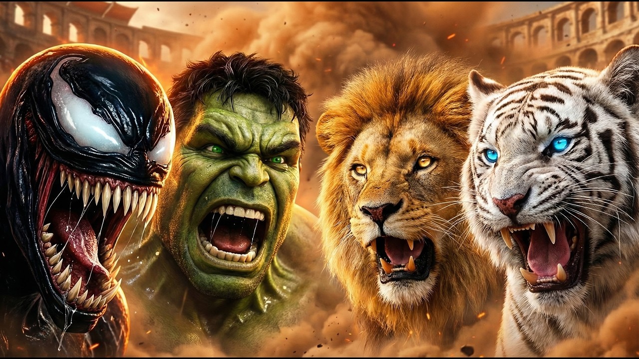 Venom Lion vs Spider Man Tiger | fight in monster |venom and hulk