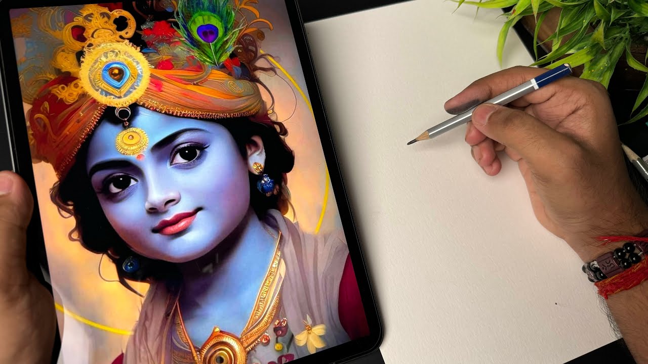 Shree Krishna Drawing,  Krishna Ji Drawing,  Outline Drawing Tutorial 😍