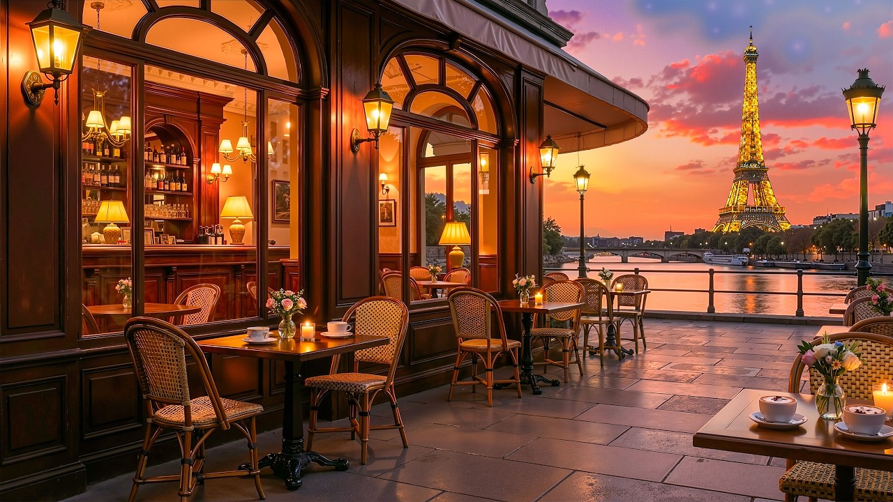 Luxury Paris Sunset Jazz by the Eiffel Tower | Elegant Riverside Caf&eacute; Ambience for Romantic Evenings