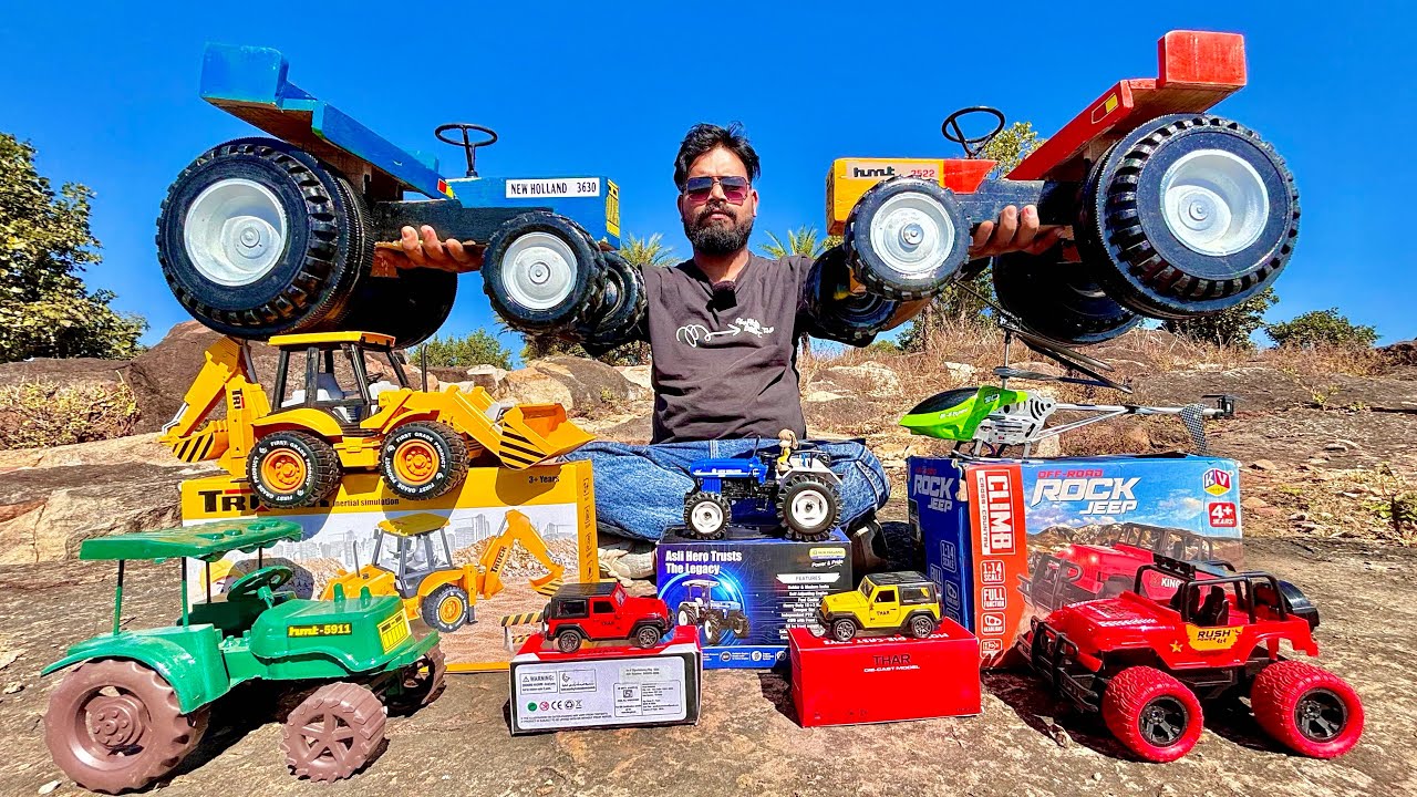 Real Tractor Unboxing | Die Cast Model JCB Backhoe Loader, John Deere 5405, Mahindra Thar, New Holla