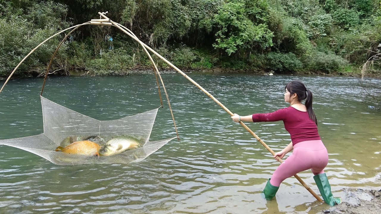 Fishing Techniques: How To Trap Stream Fish and Fishing with Scoop Nets, Catch a Lots Of Fish
