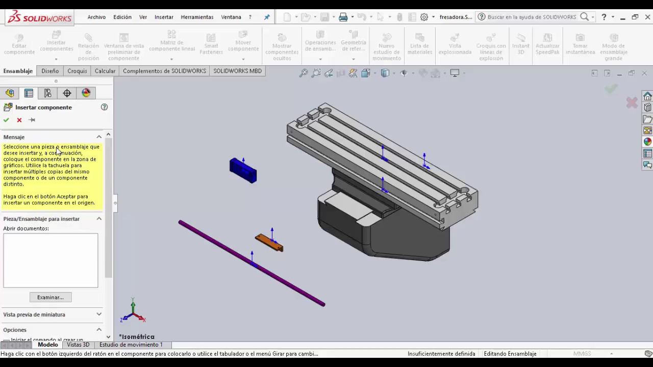 11 SolidWorks - Relaciones de posicion en ensamblajes (Fresadora)